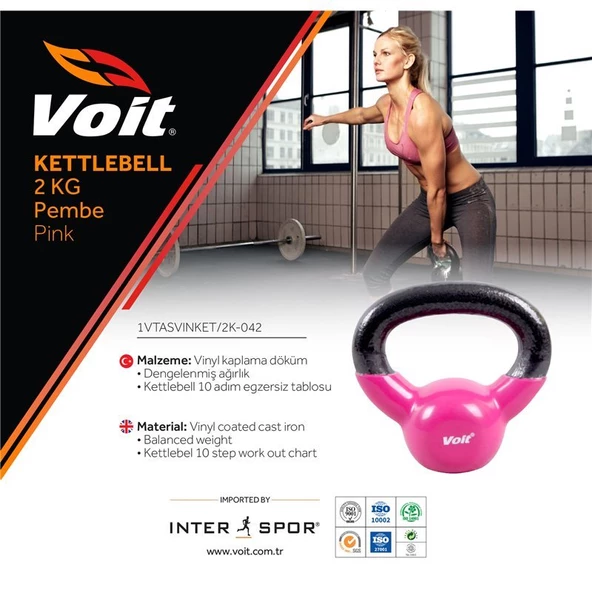 Voit Vinyl Kettlebell 2 Kg Pembe