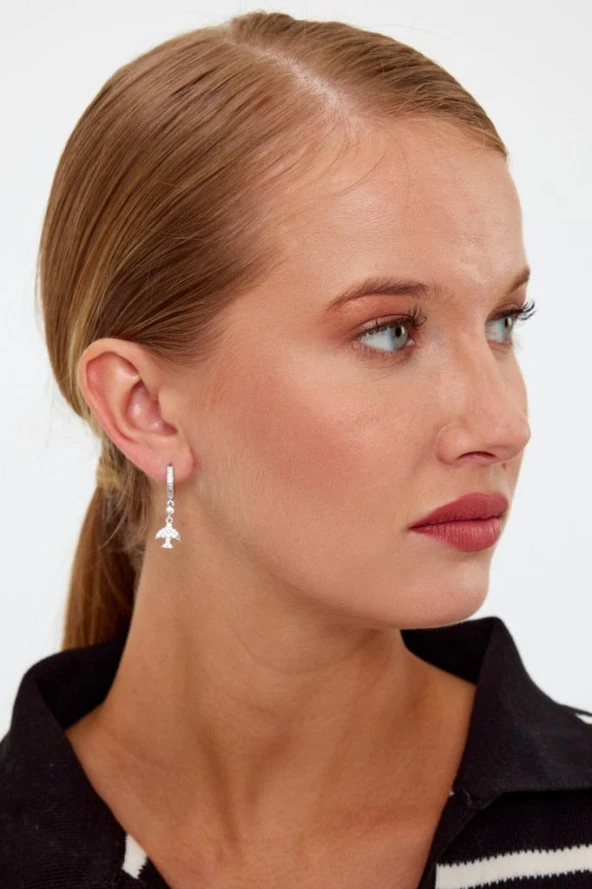 Kuş Model Gümüş Küpe - 5