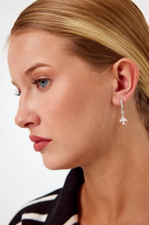 Kuş Model Gümüş Küpe - 10