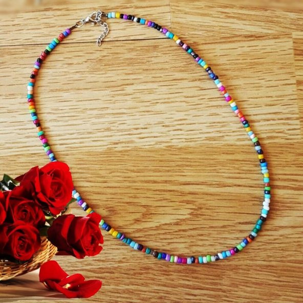 Karışık Renk Kadın Kum Boncuk Kolye ürün görseli