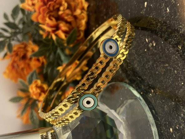 Aksesuar Çarşısı Çelik Nazar Boncuklu Şans Kelepçesi - Resim 2