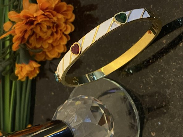 Aksesuar Çarşısı Çelik Beyaz Mineli Renkli Kalp Zirkon Taşlı Kelepçe ürün görseli