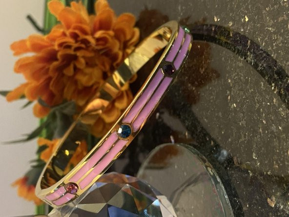 Aksesuar Çarşısı Çelik Pembe Mineli Renkli Zirkon Taşlı Kelepçe - 2
