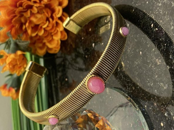 Aksesuar Çarşısı Çelik Pembe Damla Taşlı Gas Bileklik ürün görseli