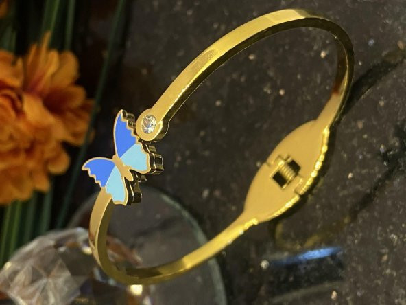 Aksesuar Çarşısı Çelik Mavi Kelebek Tasarımlı Kelepçe Bilekilk ürün görseli