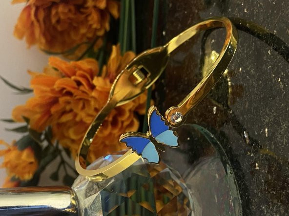 Aksesuar Çarşısı Çelik Mavi Kelebek Tasarımlı Kelepçe Bilekilk - Resim 2