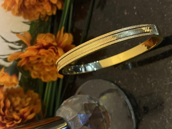 Aksesuar Çarşısı Çelik Hazır Detaylı Kelepçe Bileklik Gold ürün görseli