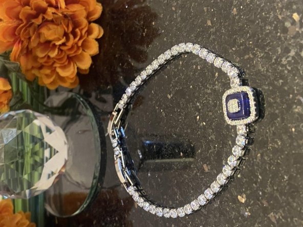 Aksesuar Çarşısı Kare Tasarımlı Nazar Boncuk  Zirkon Taşlı Su Yolu Bileklik Silver ürün görseli