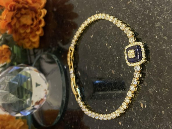 Aksesuar Çarşısı Kare Tasarımlı Nazar Boncuk Su Yolu Bileklik Gold - 1
