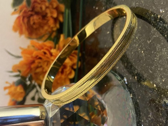Aksesuar Çarşısı Çelik Hazır Detaylı Kelepçe Bileklik Gold - Resim 2