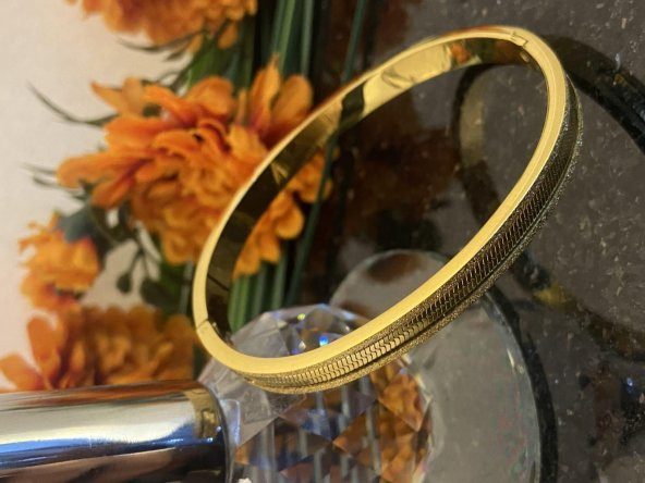 Aksesuar Çarşısı Çelik Hazır Detaylı Kelepçe Bileklik Gold - Resim 3