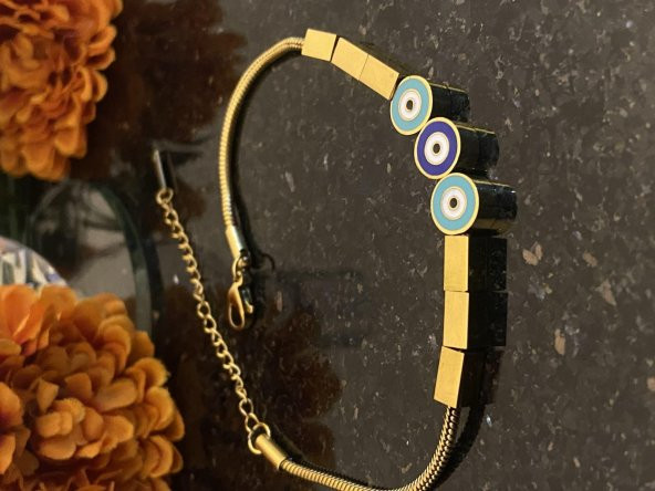 Aksesuar Çarşısı Çelik İtalyan Zircir Üç Nazar Boncuk Tasarımlı Bileklik ürün görseli