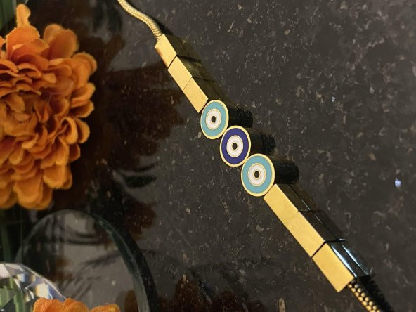 Aksesuar Çarşısı Çelik İtalyan Zircir Üç Nazar Boncuk Tasarımlı Bileklik - Resim 2