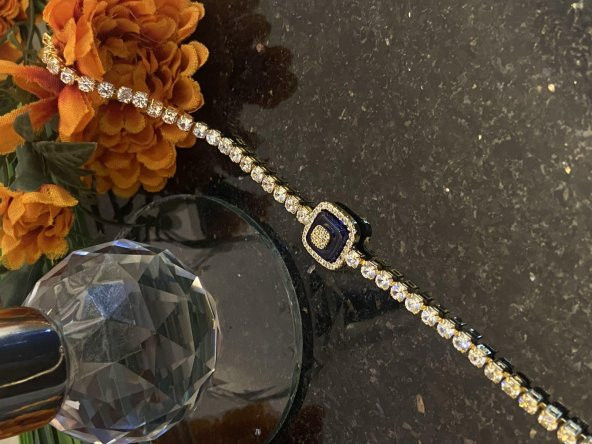 Aksesuar Çarşısı Kare Tasarımlı Nazar Boncuk Su Yolu Bileklik Gold - 4
