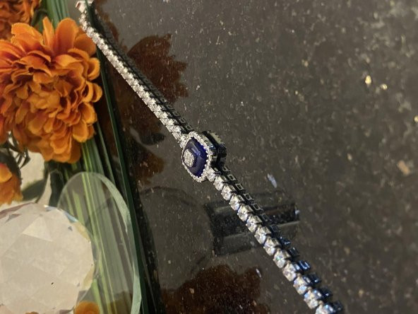 Aksesuar Çarşısı Kare Tasarımlı Nazar Boncuk  Zirkon Taşlı Su Yolu Bileklik Silver - Resim 2