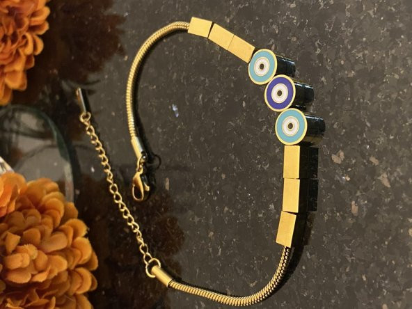 Aksesuar Çarşısı Çelik İtalyan Zircir Üç Nazar Boncuk Tasarımlı Bileklik - Resim 4