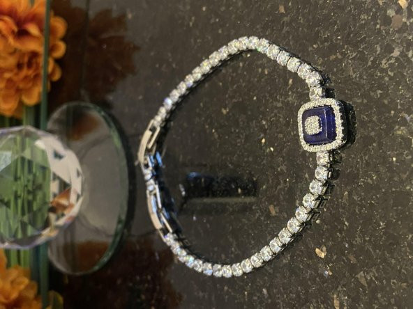 Aksesuar Çarşısı Kare Tasarımlı Nazar Boncuk  Zirkon Taşlı Su Yolu Bileklik Silver - Resim 3