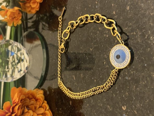 Aksesuar Çarşısı Çelik İtalyan Zircir Üç Nazar Boncuk Tasarımlı Bileklik - Resim 5