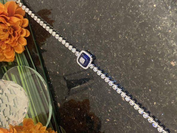 Aksesuar Çarşısı Kare Tasarımlı Nazar Boncuk  Zirkon Taşlı Su Yolu Bileklik Silver - Resim 4