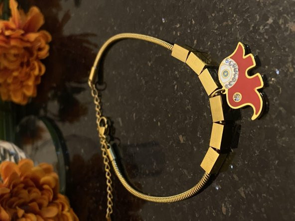 Aksesuar Çarşısı  Çelik Kırmızı Mineli Fil Tasarımlı Bileklik ürün görseli