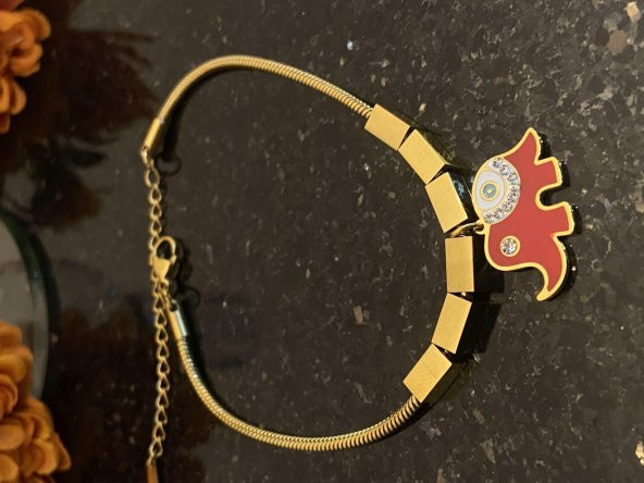 Aksesuar Çarşısı  Çelik Kırmızı Mineli Fil Tasarımlı Bileklik - Resim 3