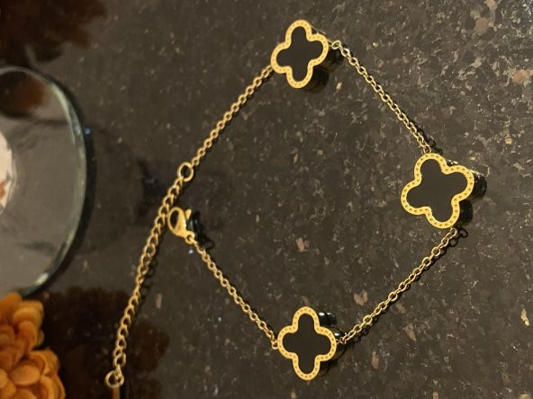 Aksesuar Çarşısı Çelik Üç Yoncalı Siyah Sedefli Bileklik - Resim 3