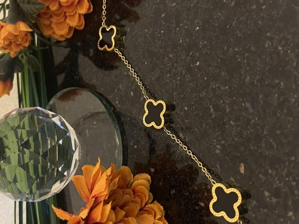 Aksesuar Çarşısı Çelik Üç Yoncalı Siyah Sedefli Bileklik - Resim 4