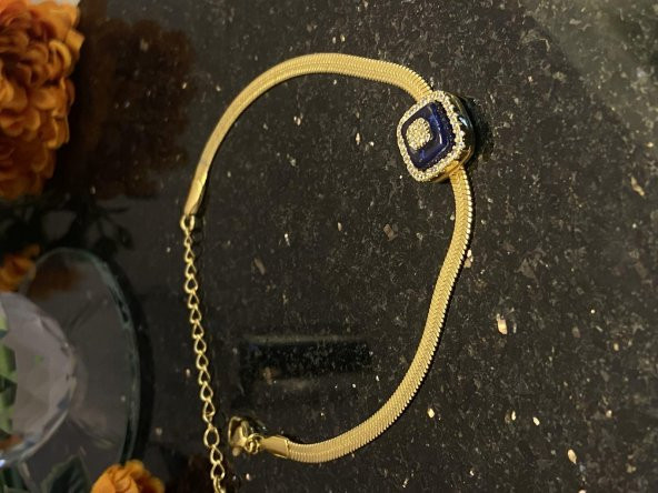 Aksesuar Çarşısı Çelik İtalyan Zincir Zirkon Taşlı Kare Nazar Boncuk Bileklik - Resim 3