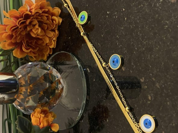 Aksesuar Çarşısı Çelik İtalyan Zircir VE Burgu Zincir Tasarımlı Üç Mineli Nazar Boncuk Bileklik - Resim 4