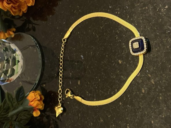 Aksesuar Çarşısı Çelik İtalyan Zincir Zirkon Taşlı Kare Nazar Boncuk Bileklik - Resim 4