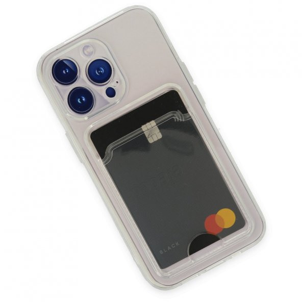 FitCase iPhone 14 Pro Kılıf Cardy Şeffaf Kartlık Cepli Kapak - 4
