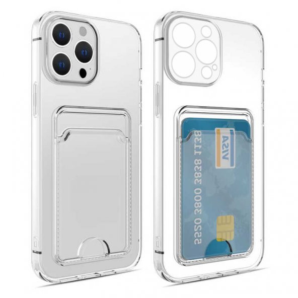 FitCase iPhone 14 Pro Kılıf Cardy Şeffaf Kartlık Cepli Kapak - 5