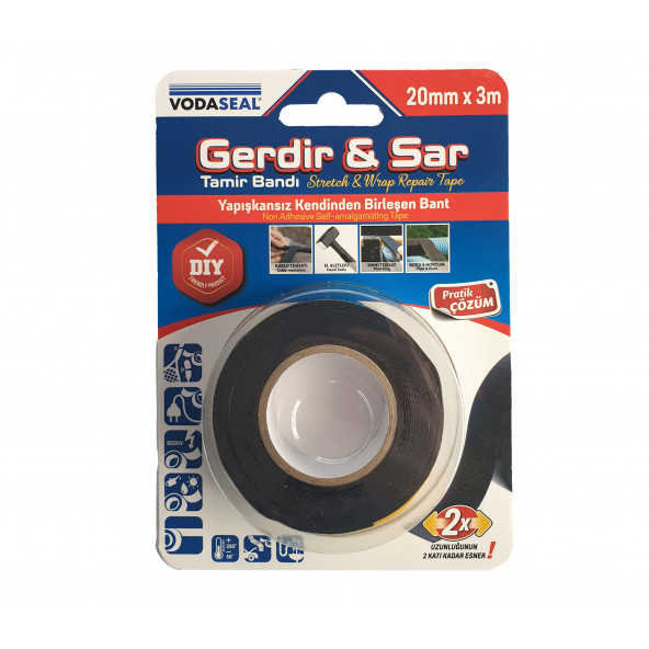 Vodaseal Gerdir & Sar Tamir Bandı, 20mm x 3m - Siyah