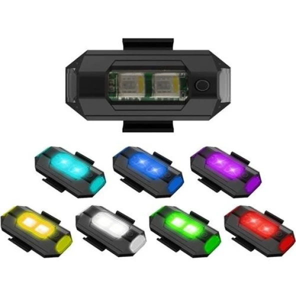 Nakres  Led MotosikleT Bisiklet Drone İHA 7 Renk Harekete Duyarlı Şarzlı Mini Sinyal Led Çakar Uçak Kanadı Çakarı - 4