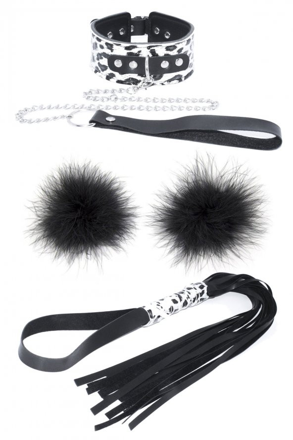 Leopar Deri Kırbaç Tasma Ve Göğüs Ucu 3Lü Set ürün görseli