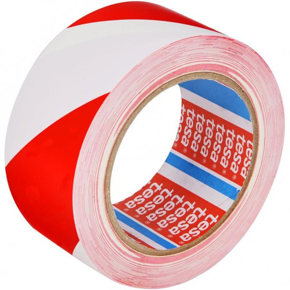 Tesa Yer İşaretleme İkaz Bandı 50 mm x 33 m Kırmızı / Beyaz Çizgili
