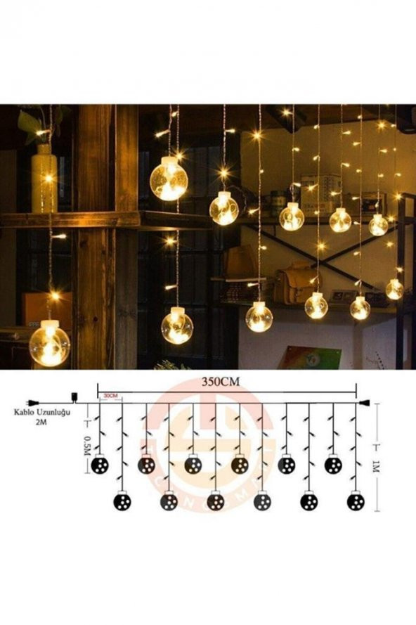 Dekoratif Saçaklı Top Perde LED Aydınlatma, Küre Toplu LED Işık, Fişli Animasyonlu Yılbaşı Işıkları - 5