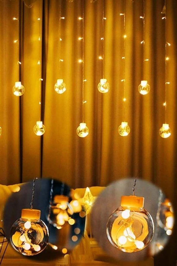 Dekoratif Saçaklı Top Perde LED Aydınlatma, Küre Toplu LED Işık, Fişli Animasyonlu Yılbaşı Işıkları - 6