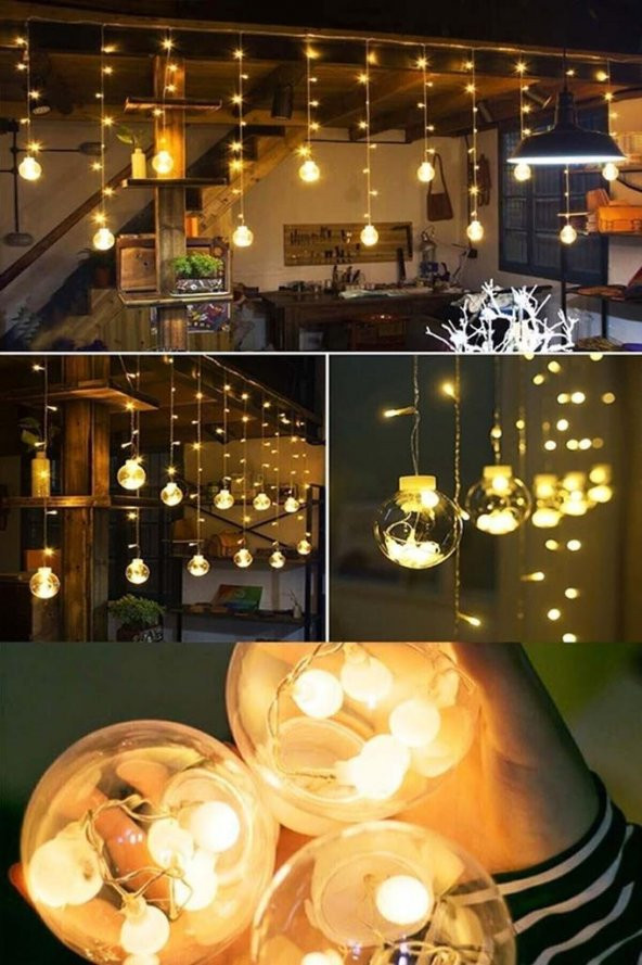 Dekoratif Saçaklı Top Perde LED Aydınlatma, Küre Toplu LED Işık, Fişli Animasyonlu Yılbaşı Işıkları - 3