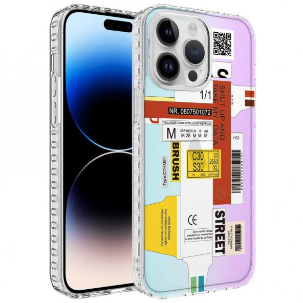 iPhone 14 Pro Kılıf Airbag Kenarlı Renkli Desenli Elegans Kılıf