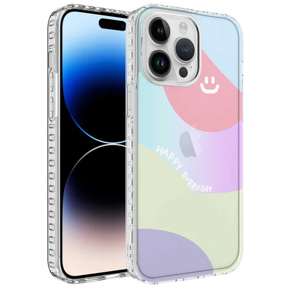 iPhone 14 Pro Kılıf Airbag Kenarlı Renkli Desenli Elegans Kılıf - Resim 5