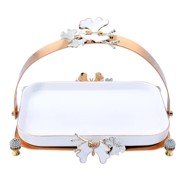 Beyaz Kelebek Üstten Kulplu Servis Küçük (Genişlik 18 Cm Uzunluk 23 Cm)