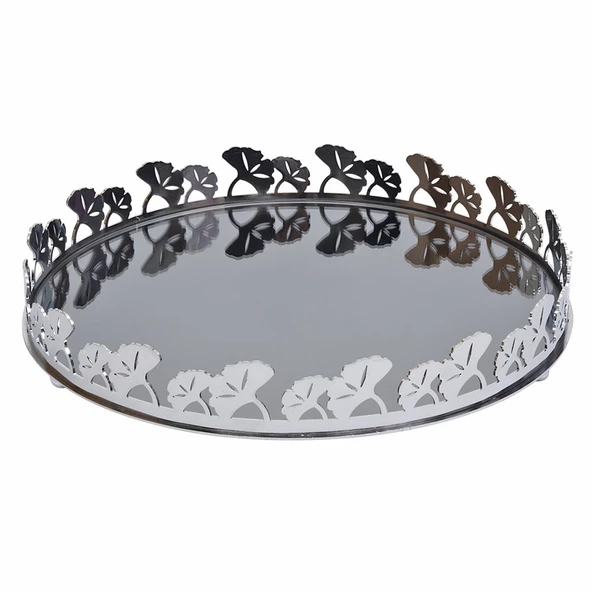 Canba Gümüş Ginkolu Yuvarlak Tepsi 38 Cm