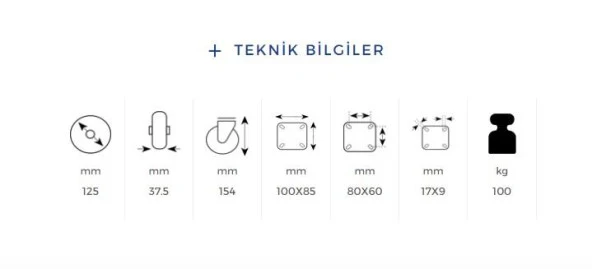 Kama Tablalı 125x37,5 mm Teker Poliamid Burçlu Ağır Yük Tekeri - 3