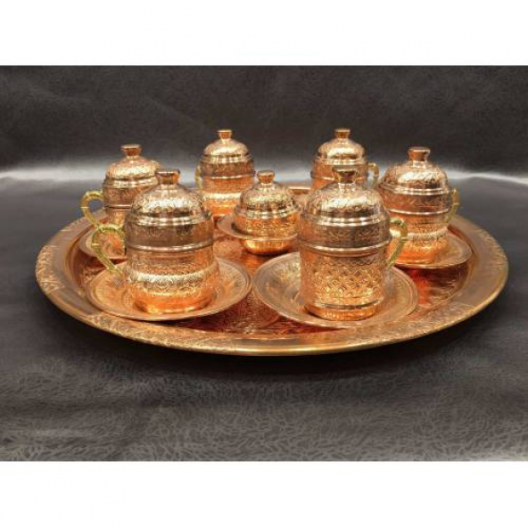 GERÇEK BAKIR EL İŞLEMESİ NAKIŞLI 6 LI FİNCAN SETİ-HIZLI KARGO