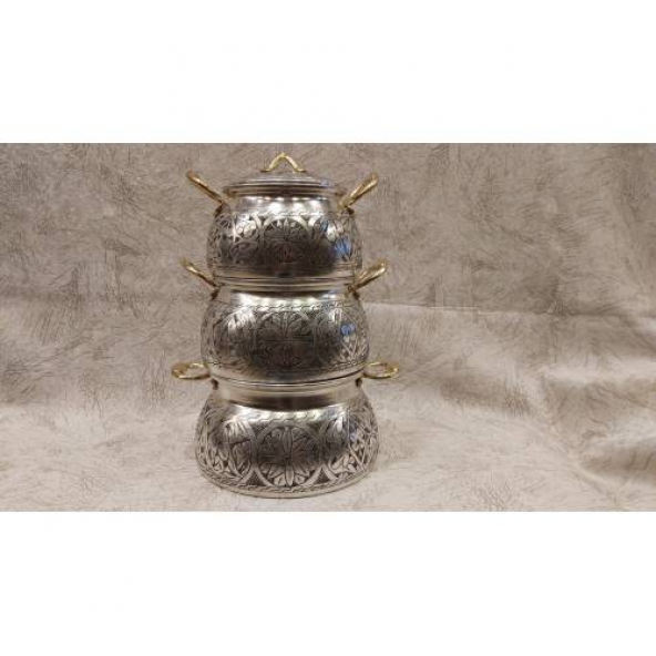 3LÜ BAKIR EL İŞLEMESİ ÇEKİÇ DÖVME GÜVEÇ SETİ-HIZLI KARGO