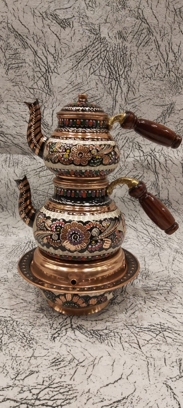 İSPİRTO OCAKLI ERZİNCAN EL İŞLEMELİ BAKIR ÇAYDANLIK DEMLİK TAKIMI