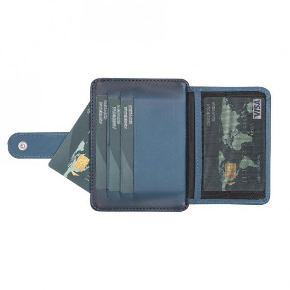 Çok Bölmeli Slim Deri Kartlık BLW019 BRN4EF Mavi - 5