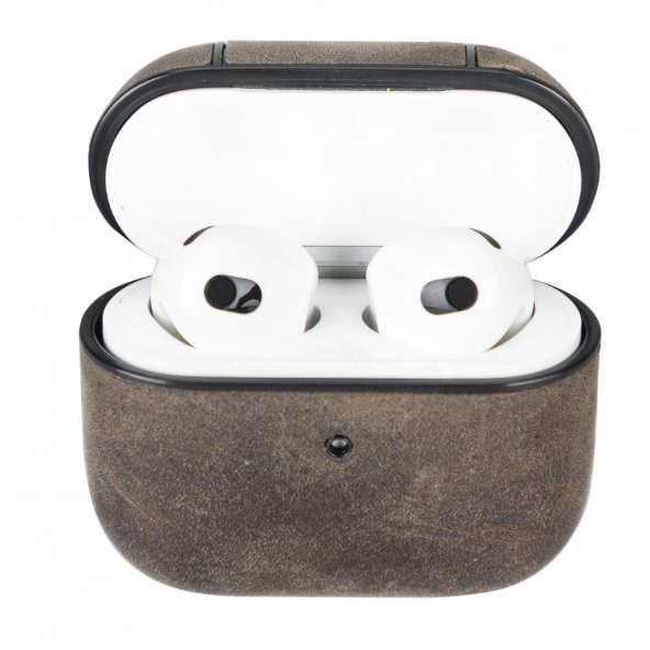 Apple AirPods 3.nesil Uyumlu Deri Kılıf Juni RO6 Kahve