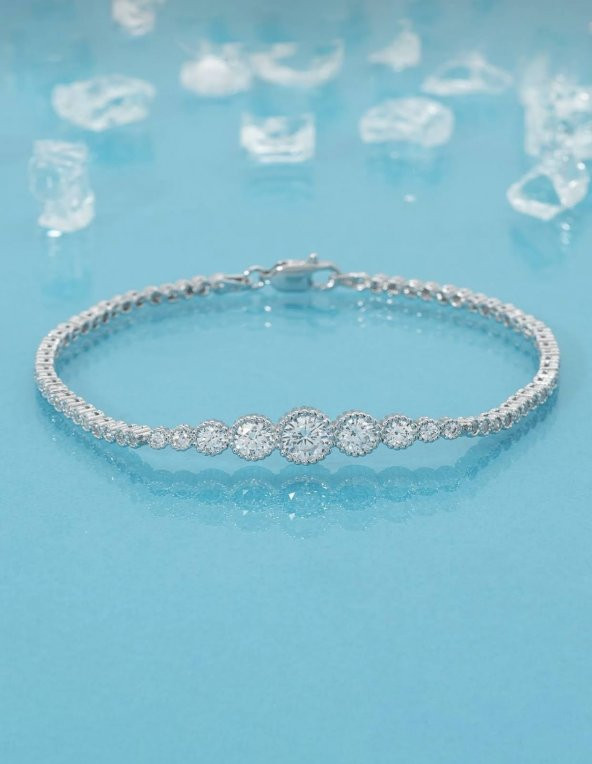 Tektaşlı Su Yolu Bileklik 925 Ayar Gümüş Kadın Bileklik